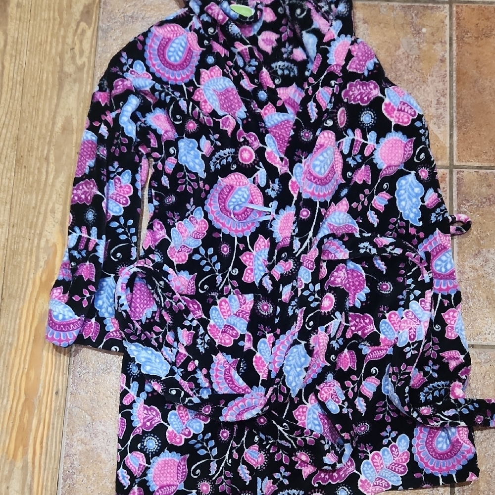 Vera Bradley Pink and Purple Floral Robe Short Hooded Size Small Med